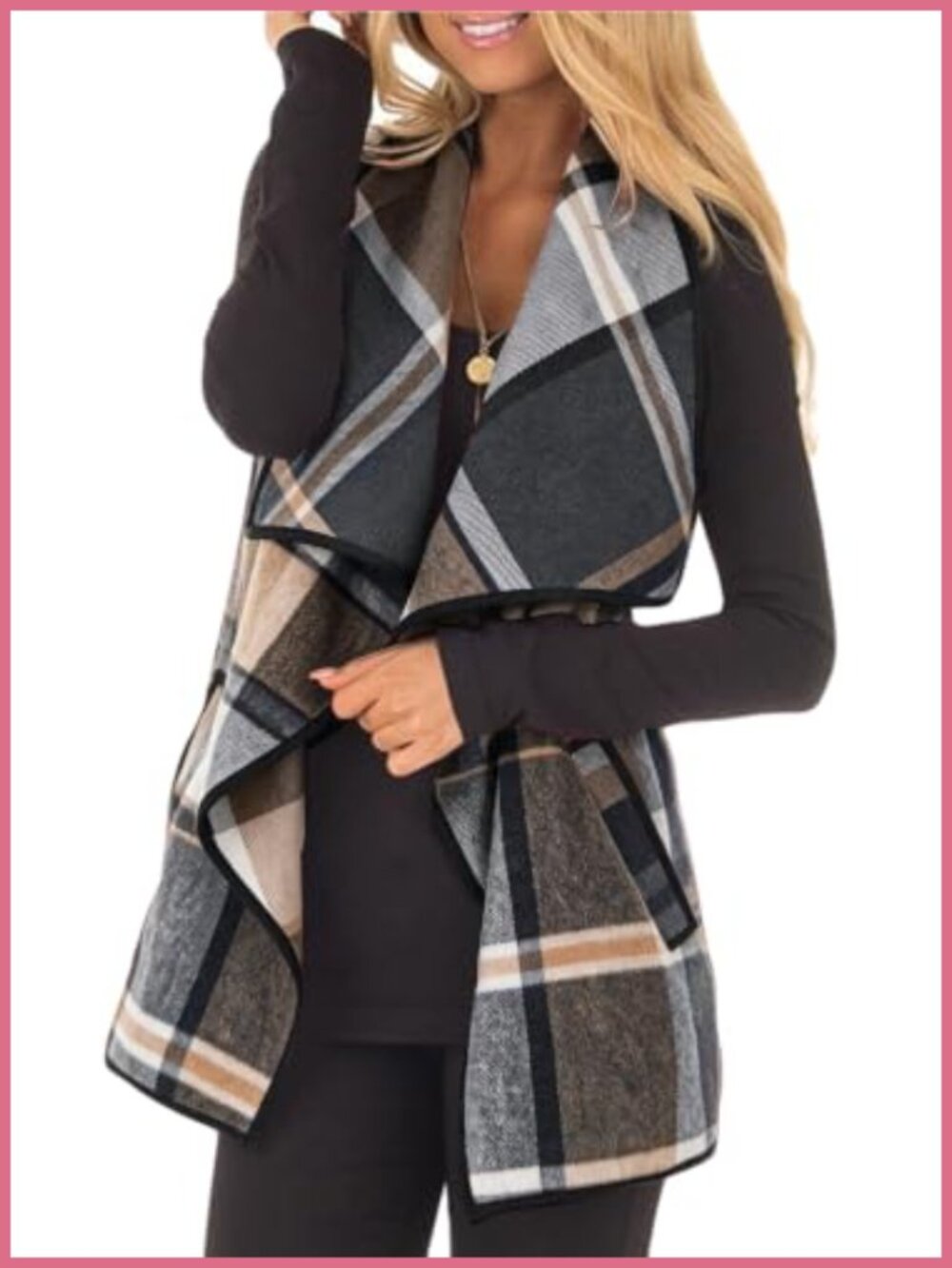 Women Plaid Vest Sleeveless Cardigan Open Front Layering Fall